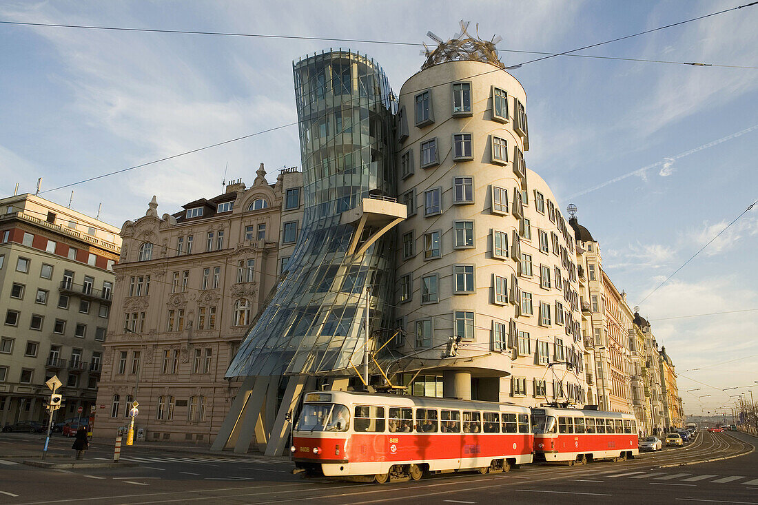 Czech Republic. Prague. The Dancing House is the nickname given to the Nationale-Nederlanden building in downtown Prague. It was designed by Croatian-Czech architect Vlado Milunic in cooperation with canadian architect Frank Gehry  The building was design