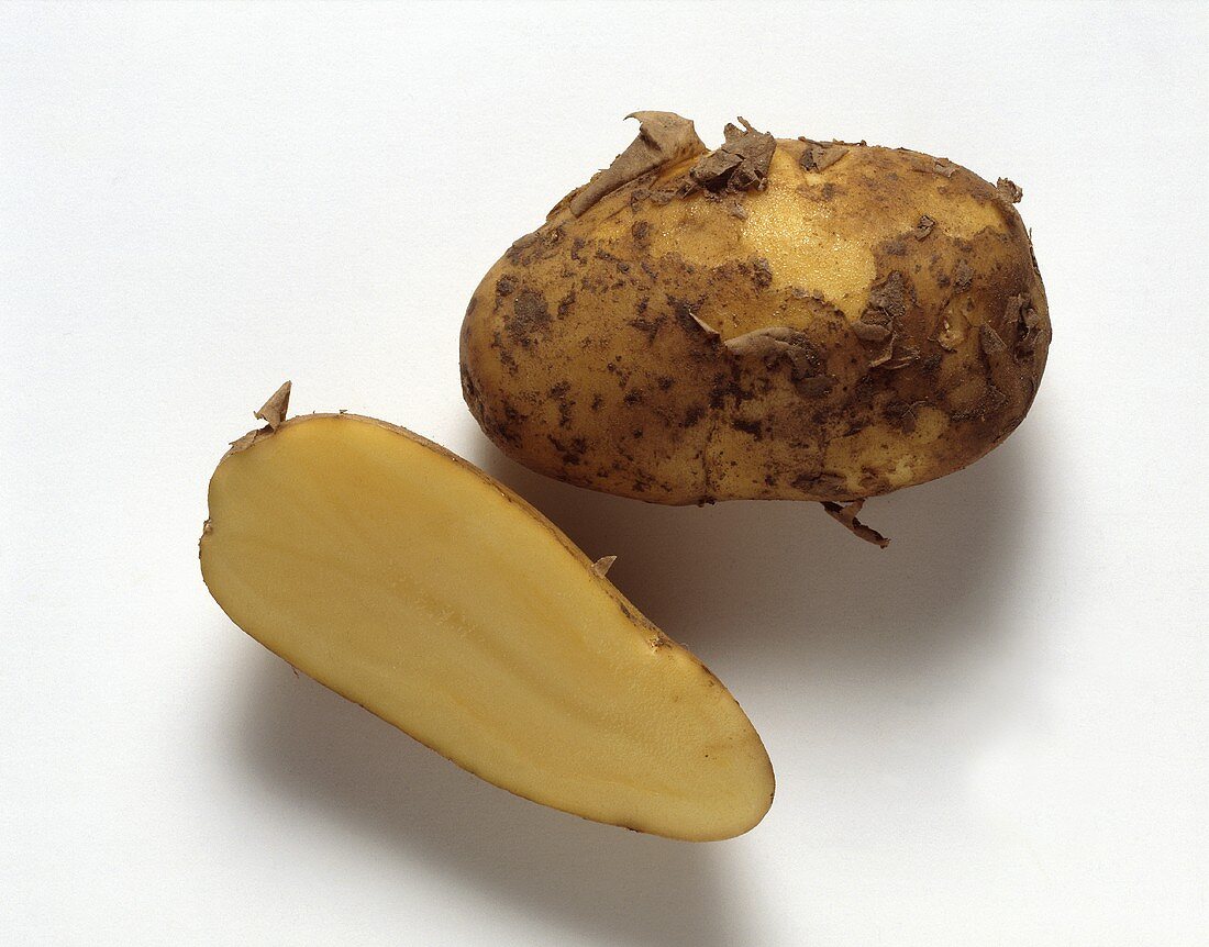 Whole Potato and Potato Cut in Half