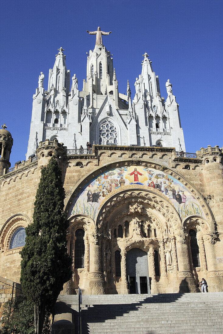 Temple dels Sagrat Cor church designed by architect Enric Sagnier, Tibidabo, Collserola, Barcelona. Catalonia, Spain