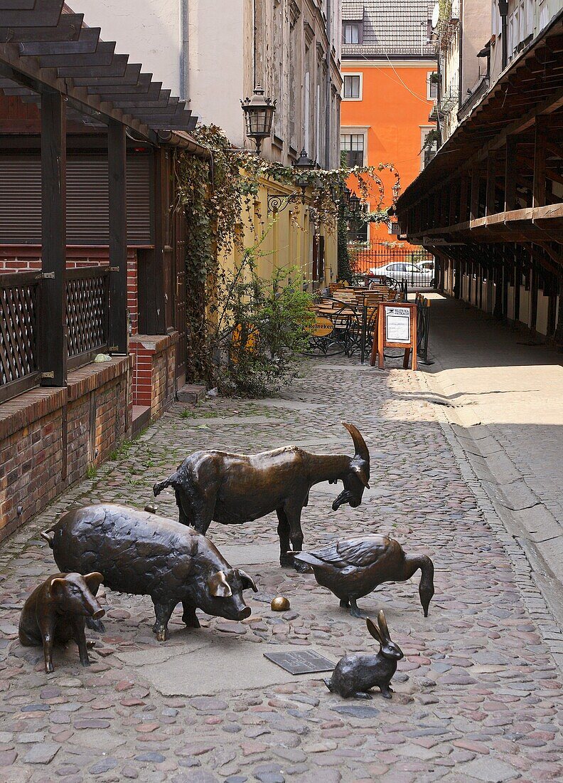 Bronze monument to animals we eat, former slaughterhouse place, Wroclaw, Poland