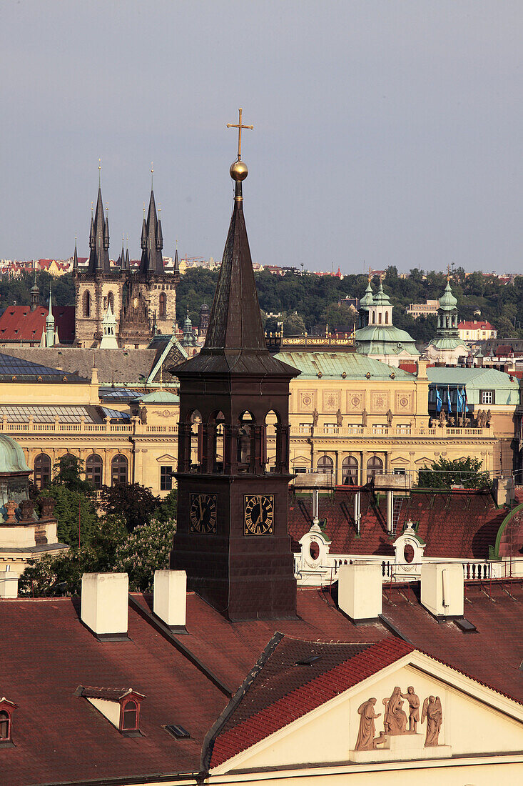 Czech Republic, Prague, church spires, rooftops