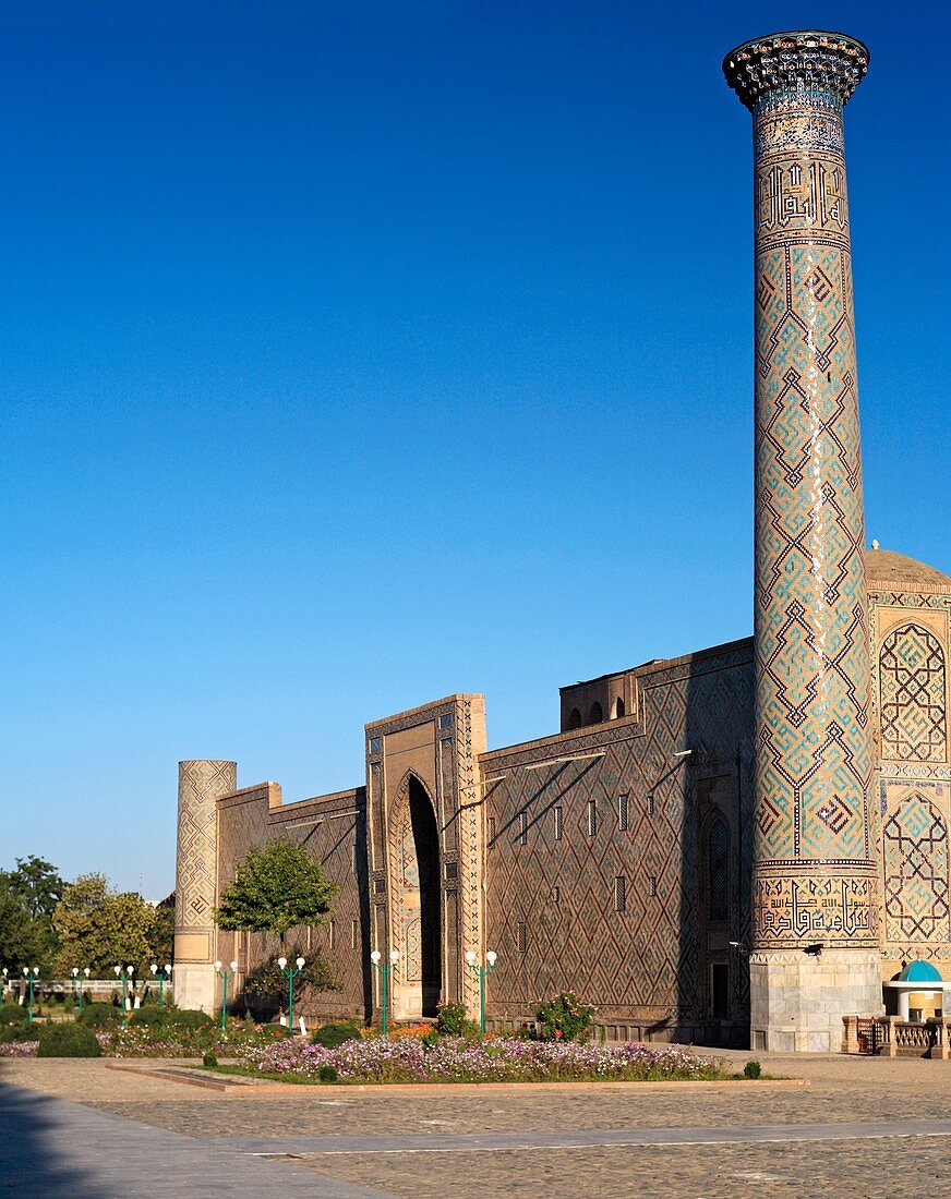 Minarets of the Ulugbek Madrasah, Registan Square, Samarkand, Uzbekistan