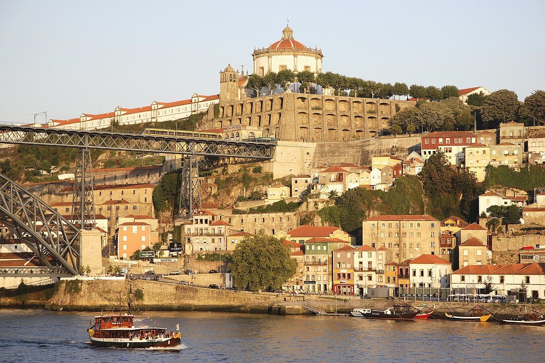 Vila Nova de Gaia with the Douro River including the Serra do Pilar Monastery and Dom Luis I Bridge, Porto, Douro Litoral, Portugal