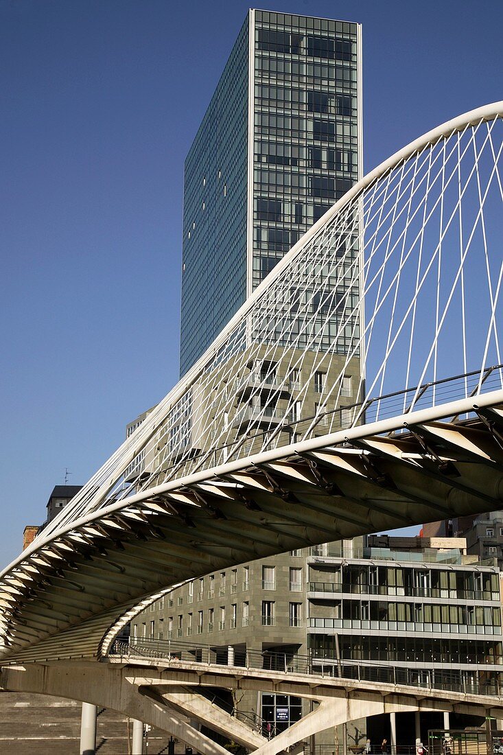 Puente Zubizuri Bridge designed by Calatrava, Bilbao, Pais Vasco, Basque Country, Spain