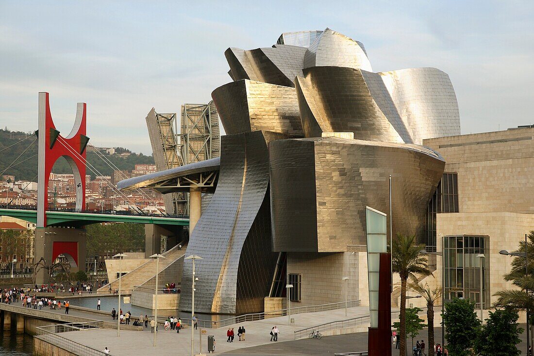 Guggenheim Art Museum with the Salve Bridge, Bilbao, Basque Country, Spain