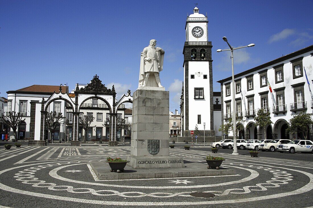 The main square in downtown Ponta Delgada, the largest city in the Azores islands, Portugal