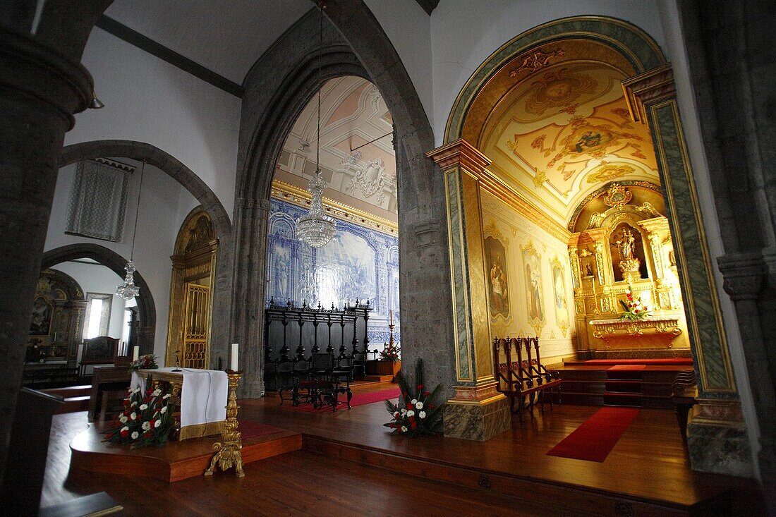 Interior view of Sao Miguel Arcanjo church, in the town of Vila Franca do Campo  Azores, Portugal