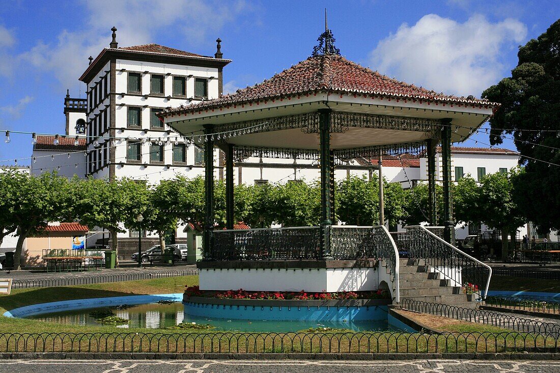 The Convento da Esperança and the bandstand in downtown Ponta Delgada  Sao Miguel, Azores islands, Portugal