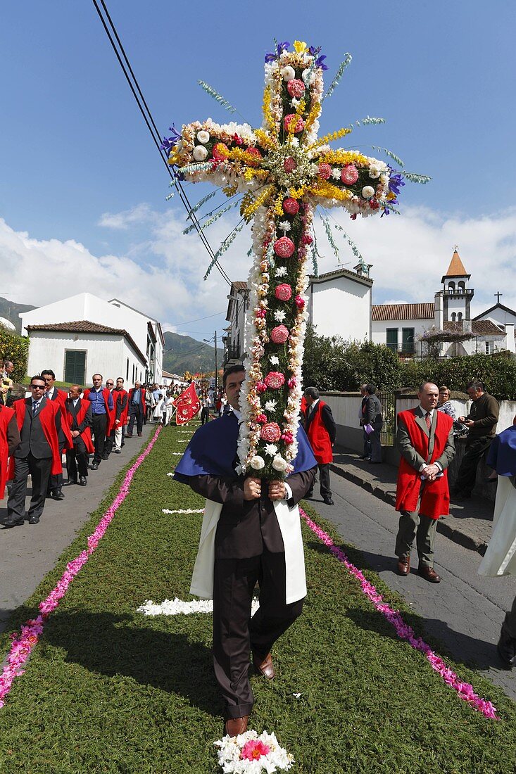 The catholic Procession of Our Lord of the Sick Procissao do Senhor dos Enfermos, in the parish of Furnas  Sao Miguel island, Azores, Portugal