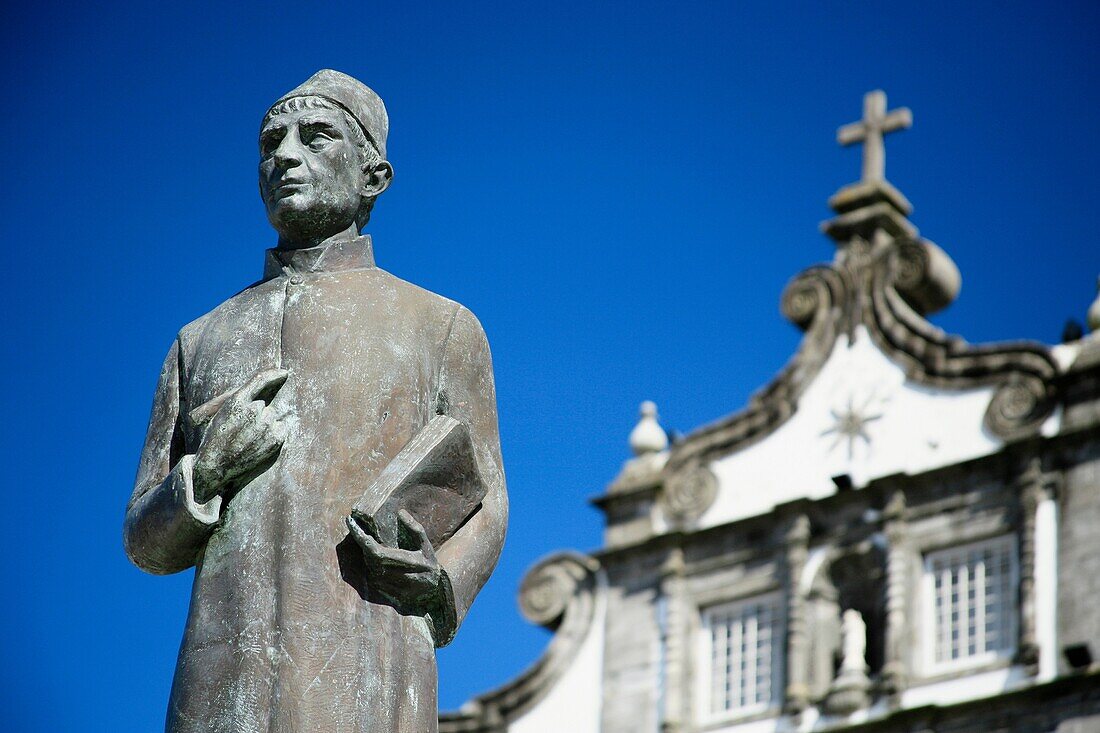 Statue of Gaspar Fructuoso, azorean historian, priest and humanist  City of Ribeira Grande, Azores islands, Portugal