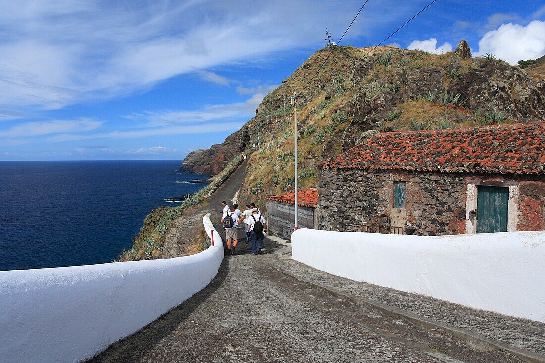 Visitors at Ponta do Castelo, in Santa Maria island, Azores, Portugal
