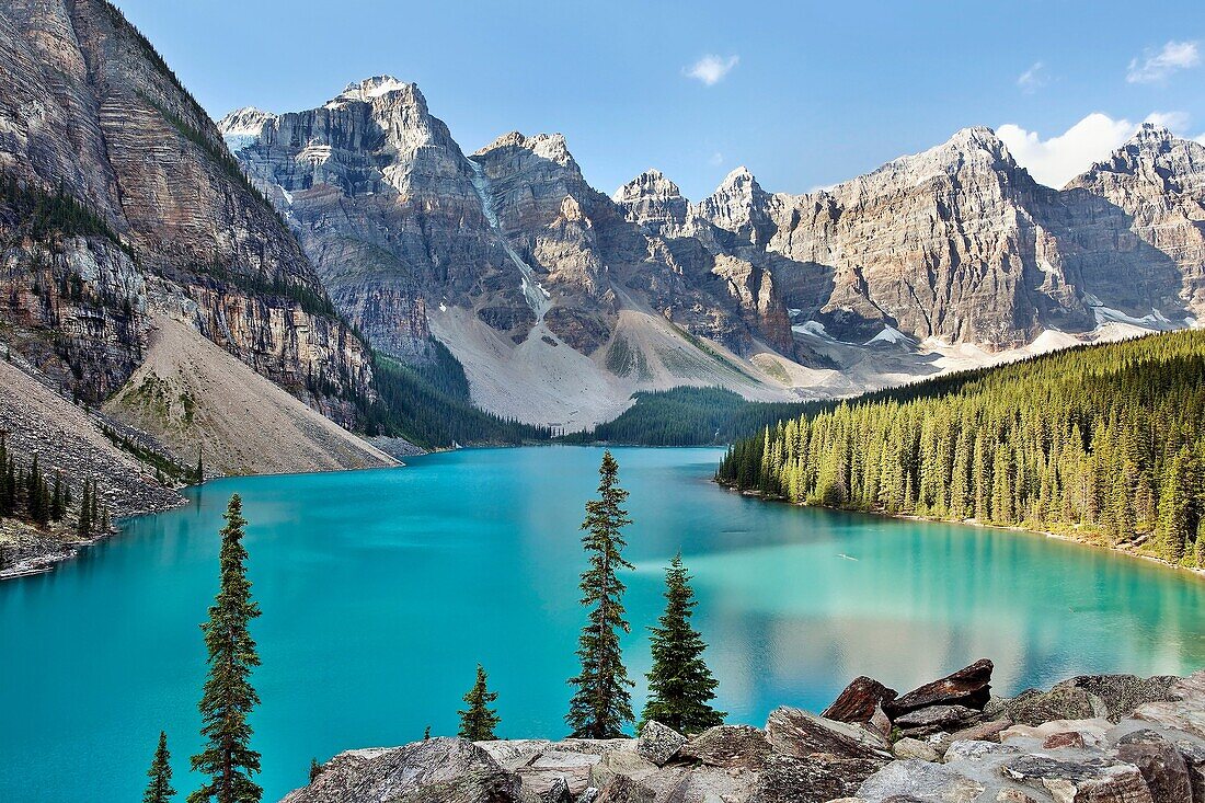 Moraine Lake in the Canadian Rockies from above the lake