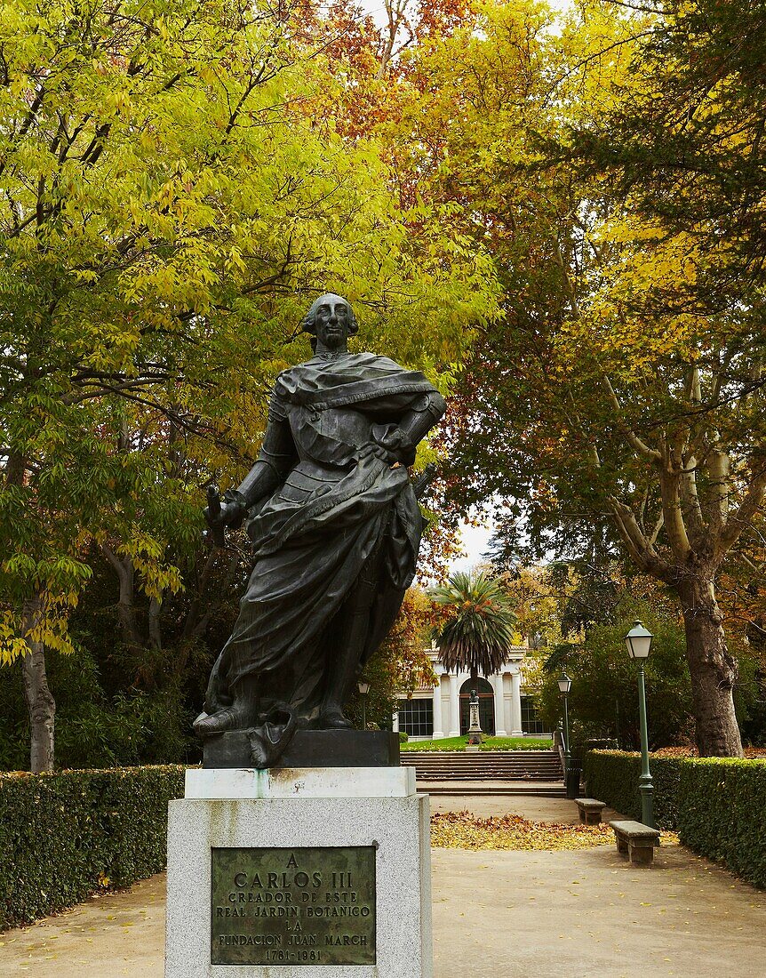 Carlos III statue at the Botanical Garden  Madrid  Spain