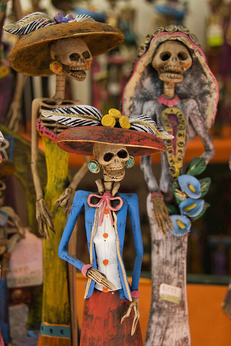 Detailed figurines on sale for the Day of the Dead celebration, San Miguel de Allende, Guanajuato, Mexico