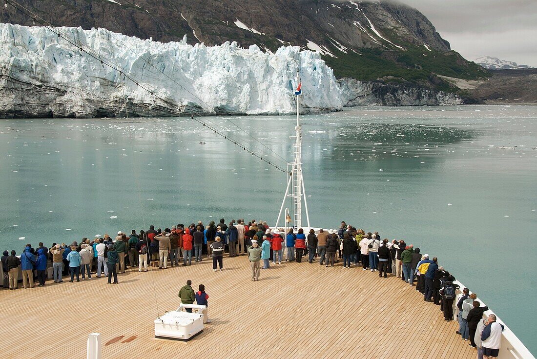 Passengers on cruise ship viewing the glaciers, Glacier Bay National Park, Inside Passage, Alaska, USA