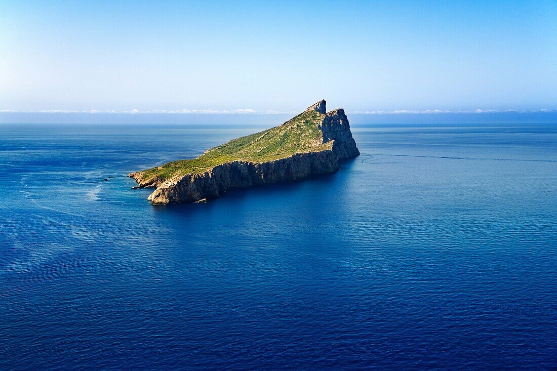 Aerial view of Sa Dragonera island. Majorca, Balearic Islands, Spain