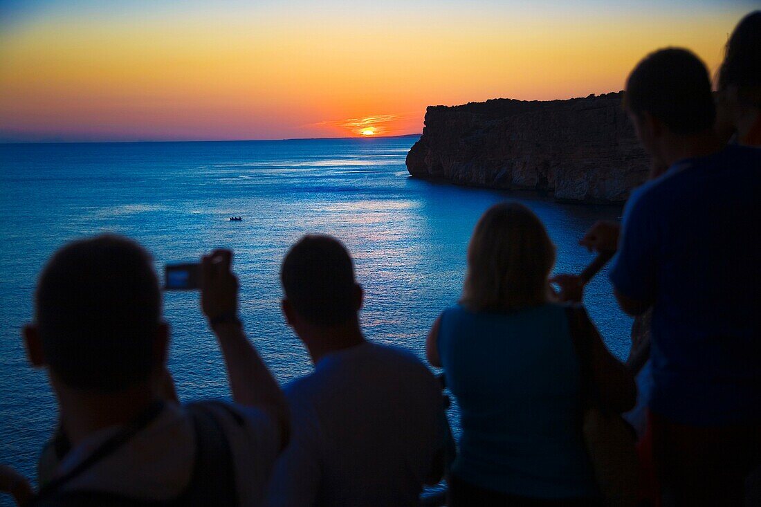 Sunset view from Cova d'en Xoroi, Cala en Porter, Minorca, Balearic Islands, Spain