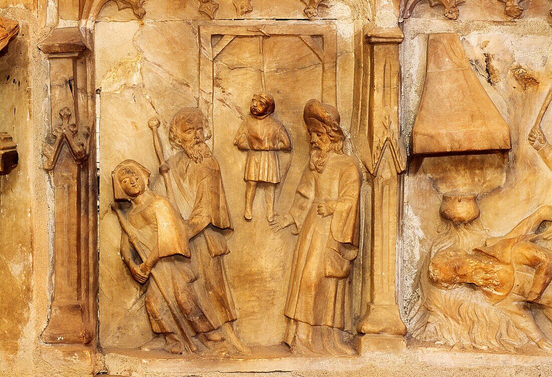 Representation in the tomb of Santo Domingo. Cathedral. Santo Domingo de la Calzada. La Rioja. Camino de Santiago. Spain.