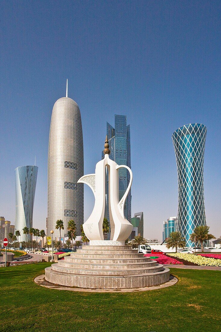 Tea pot, Corniche skyline, Doha, Qatar