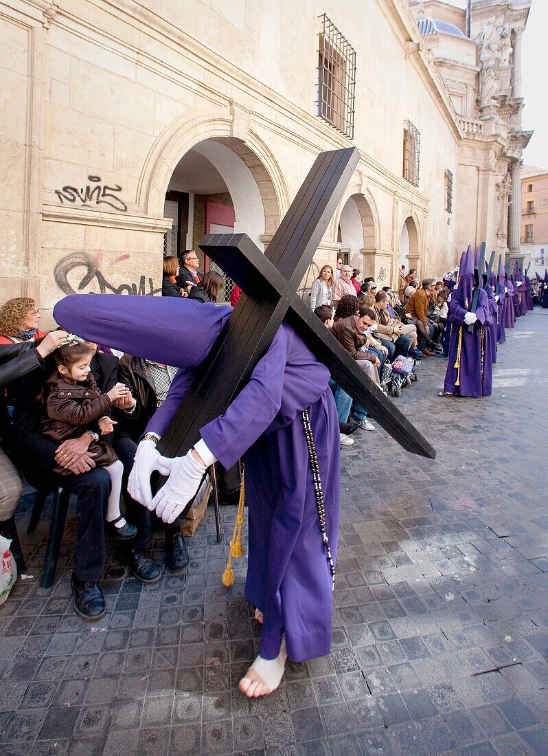 Good Friday procession passing by the cathedral, Murcia, Spain
