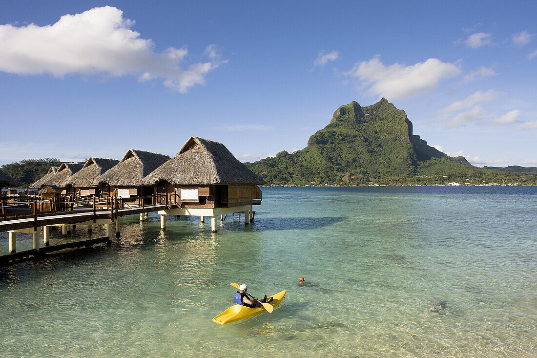 Huts and mount Otemanu, Bora Bora island, Society Islands, French Polynesia (May 2009)