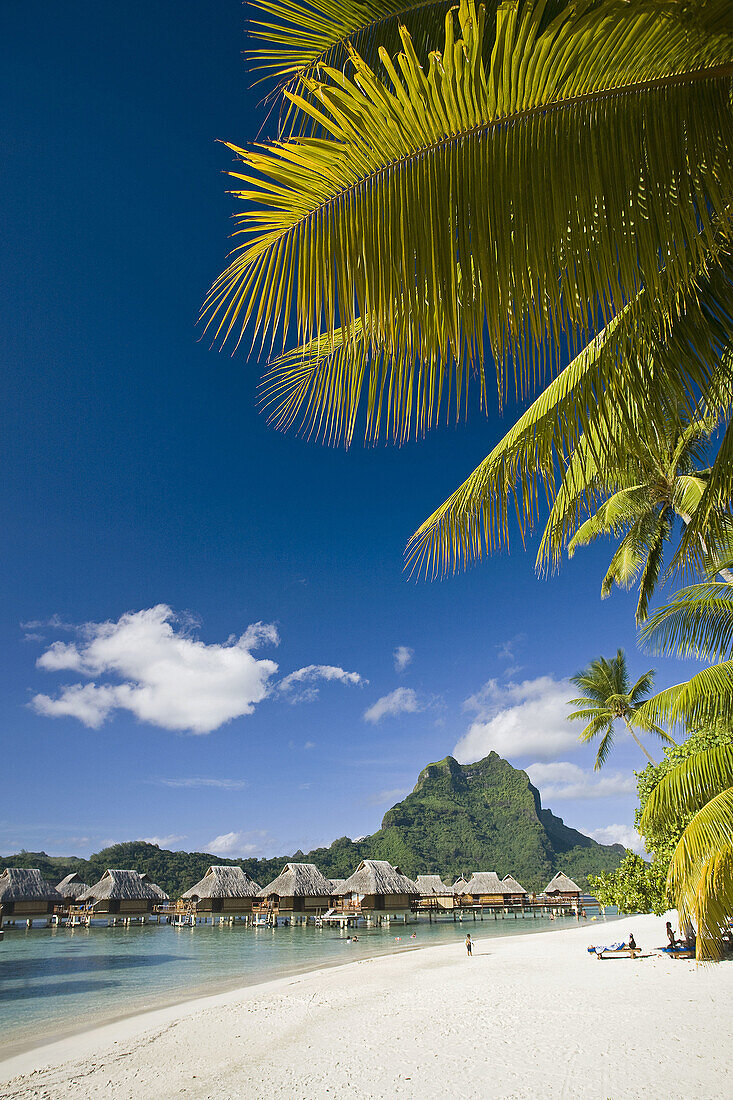 Huts and mount Otemanu, Bora Bora island, Society Islands, French Polynesia (May 2009)