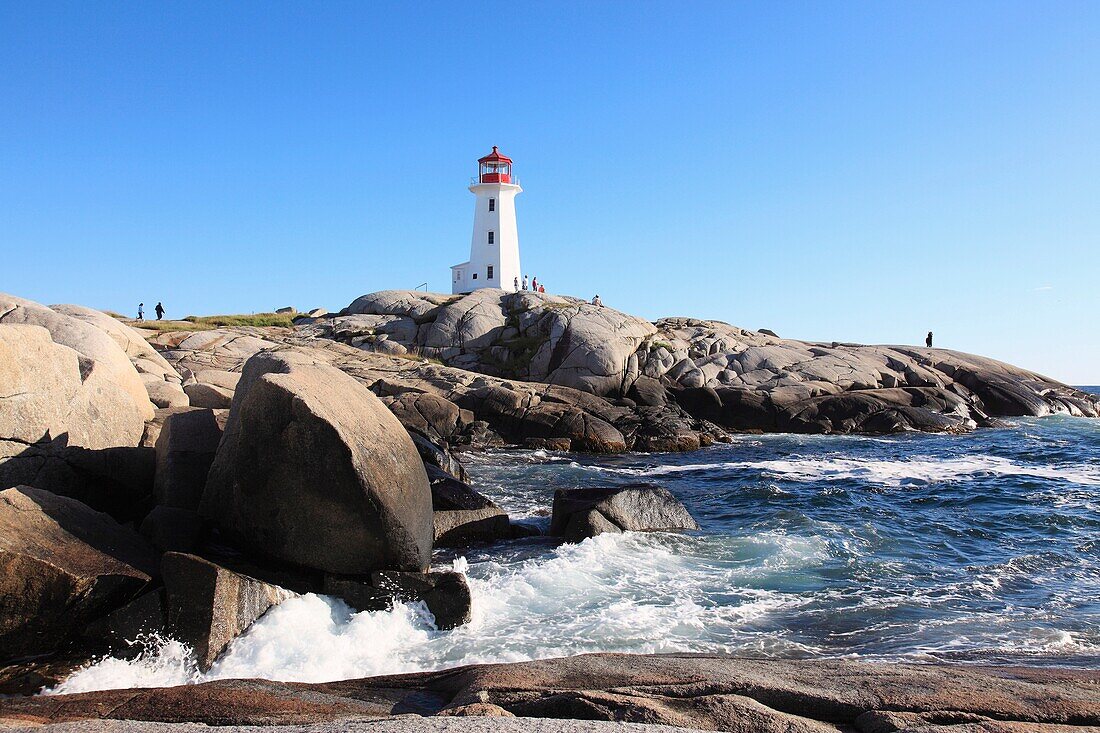 Peggy's Cove Ligthhouse at Peggys Cove Fishing village, St Margarets Bay, Lighthouse Route, Highway 333, Nova Scotia, Canada.