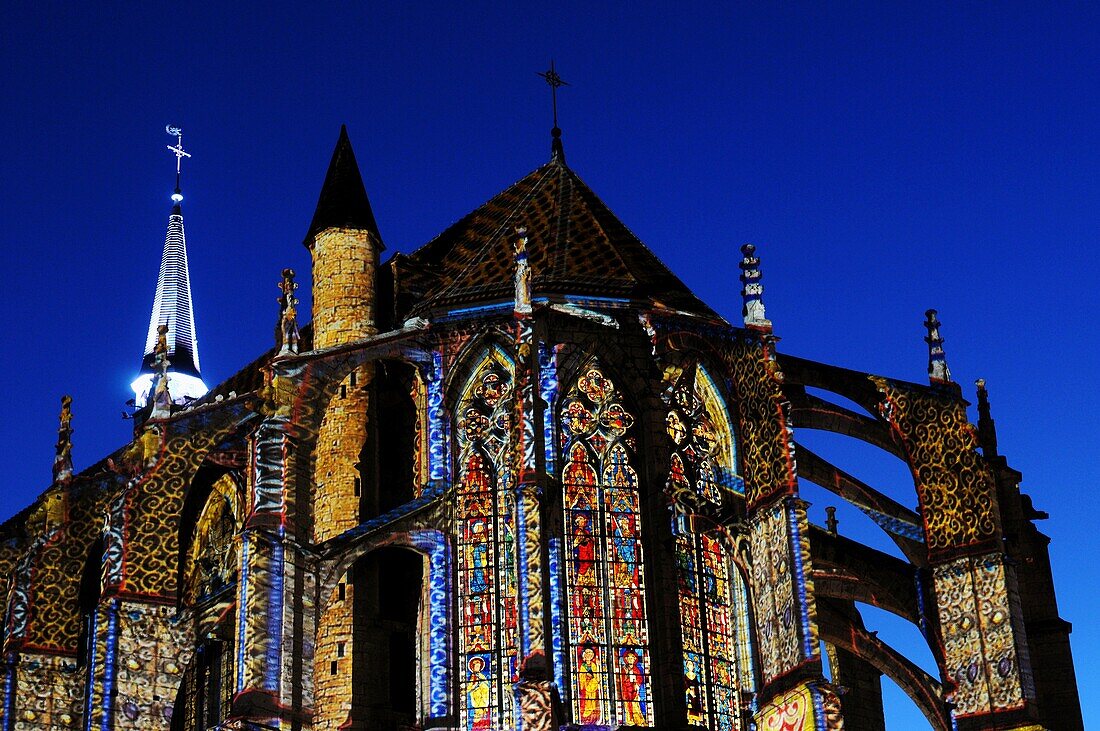 Festival of Lights: church of St Pierre, scenography by Xavier de Richemont, Chartres, Eure-et-Loir, Centre, France