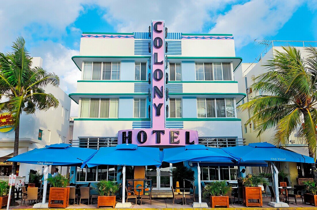 Colony and Boulevard Hotel, South Beach, Ocean Drive, Miami, Florida, USA