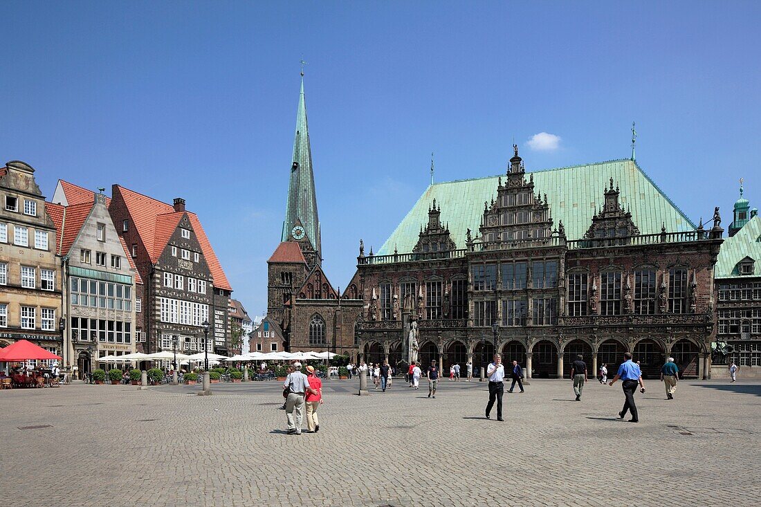 D-Bremen, Weser, Freie Hansestadt Bremen, market place, residential buildings, church Unser Lieben Frauen, Liebfrauen church, Early Gothic, city hall, Gothic, Weser renaissance, UNESCO World Heritage Site