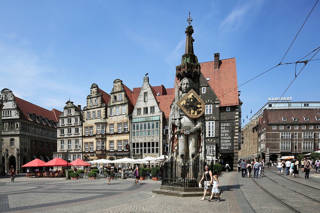 D-Bremen, Weser, Freie Hansestadt Bremen, market place, residential buildings, Roland statue, UNESCO World Heritage Site