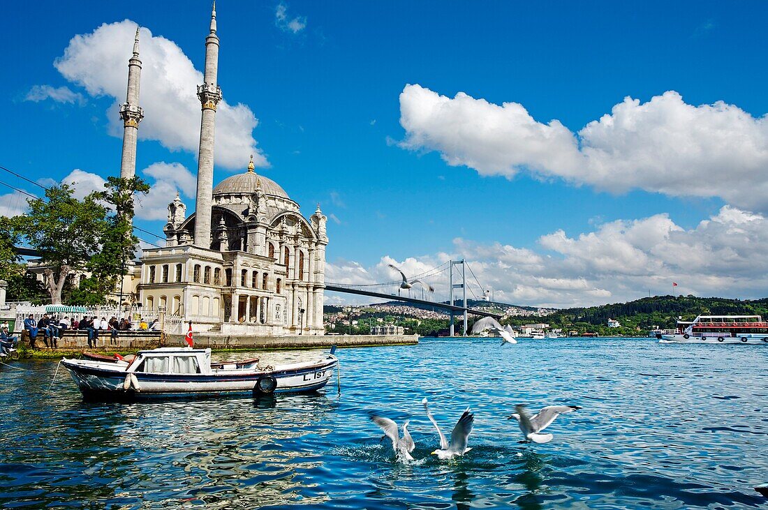 Ortakoy Mosque. Fatih Sultan Mehmet Bridge. Istanbul.Turkey.