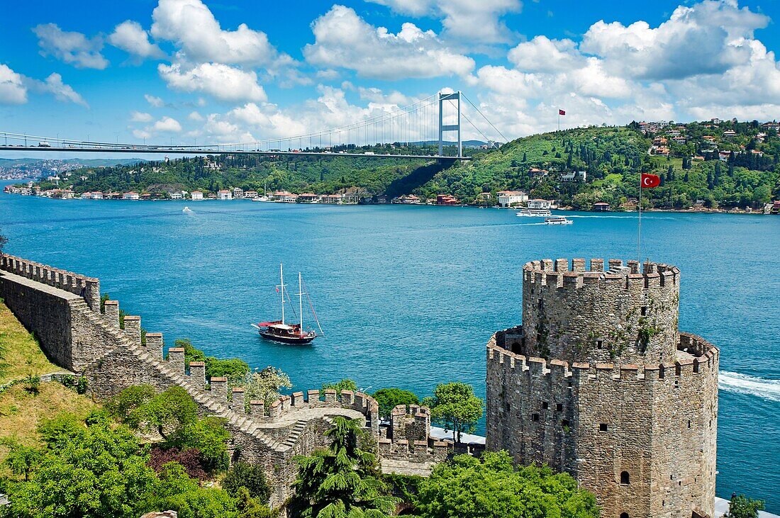 Rumeli Fortress..European Fort and Fatih Bridge. Bosphorus Strait. Istanbul. Turkey.