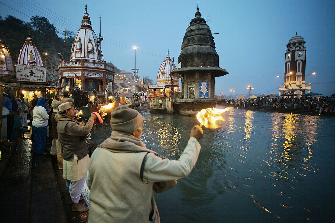Ganga Aarti ceremony, Ganges river, Haridwar. Uttarakhand, India