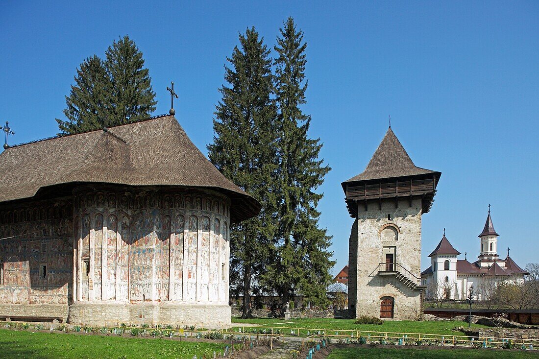 Romania, Moldavia Region, Southern Bucovina, Humor Monastery, wall paintings, Frescos, biblical scenes