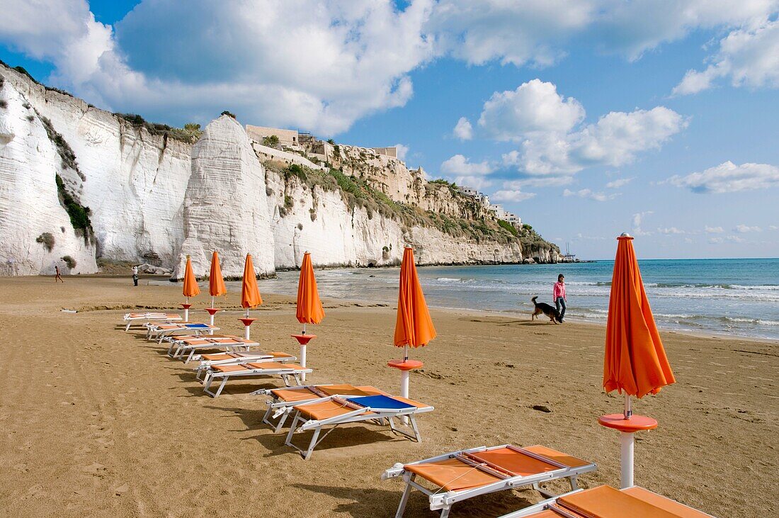 Italy, Puglia, Gargano coast Vieste beach Adriatic