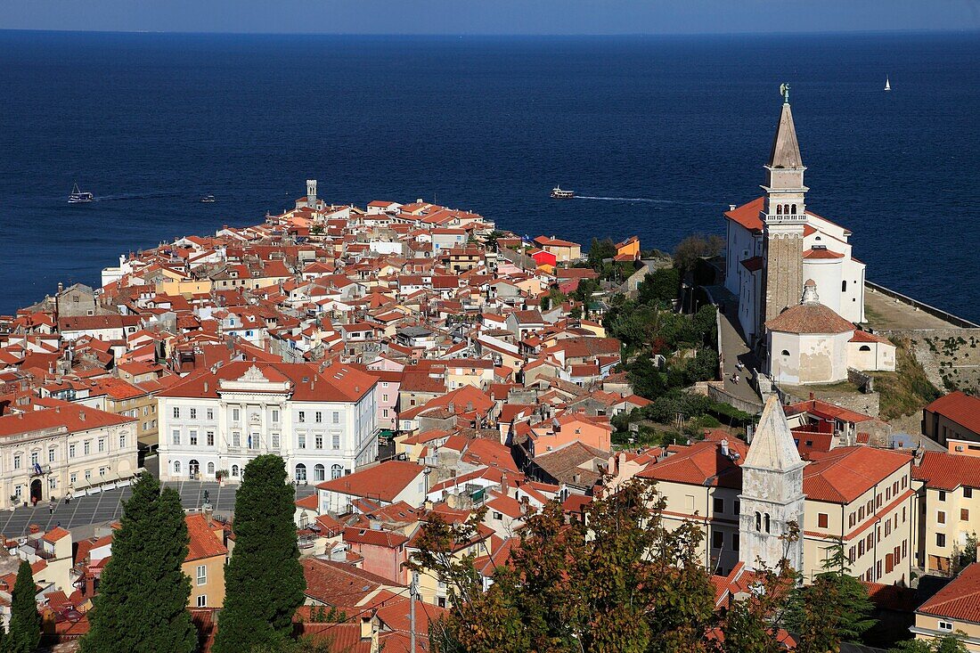 Slovenia, Piran, general aerial panoramic view