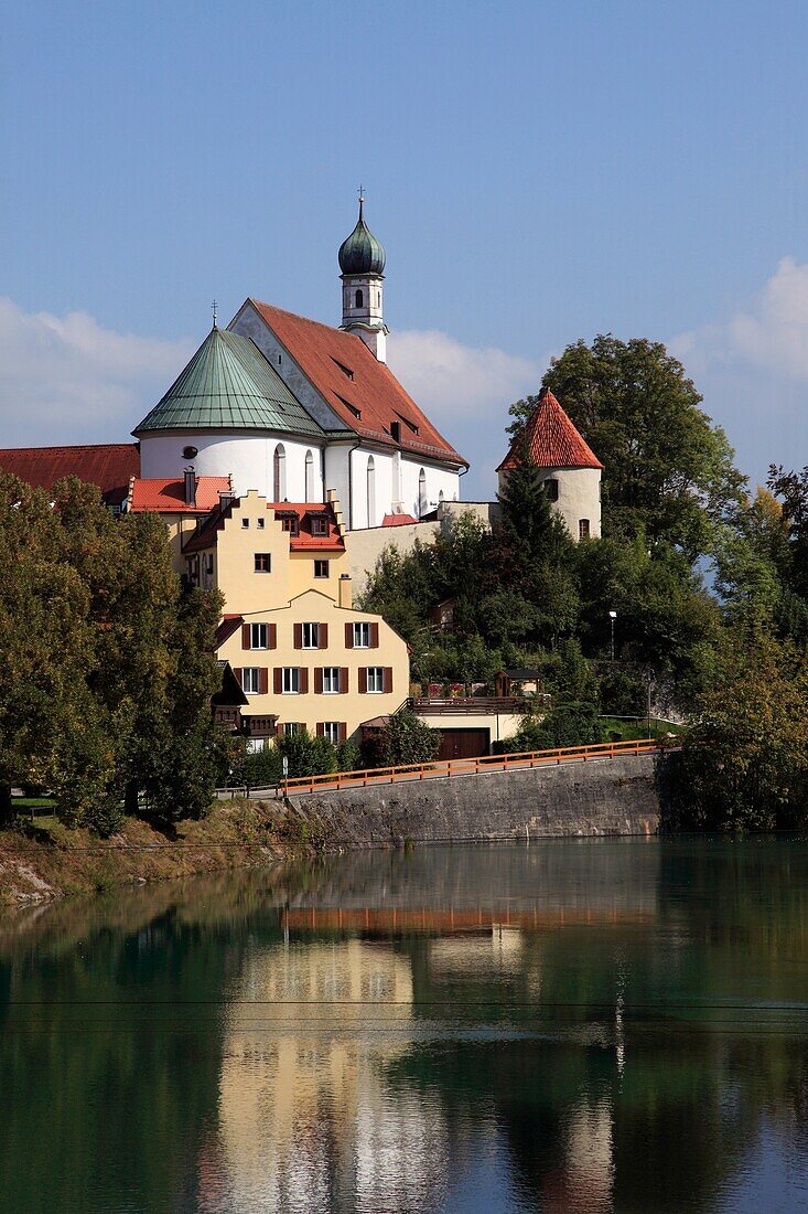 Germany, Bavaria, Füssen, Franciscan Church, Lech River