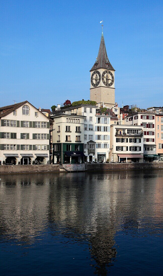 Switzerland, Zurich, St Peter Church, Limmat River