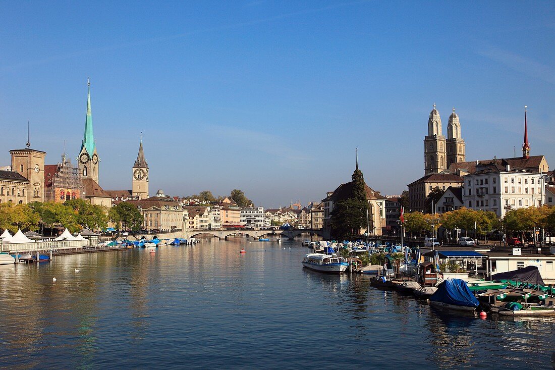 Switzerland, Zurich, skyline, general view, Limmat river
