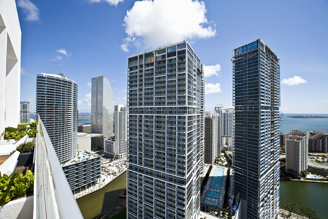 Balcony overlooking Miami River, Miami, Florida, USA
