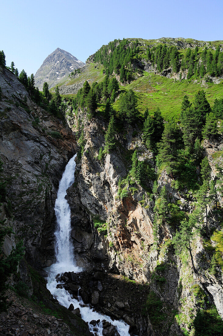 Rotmoosache waterfall, Gurgl, Oetztal mountain range, Oetztal, Tyrol, Austria