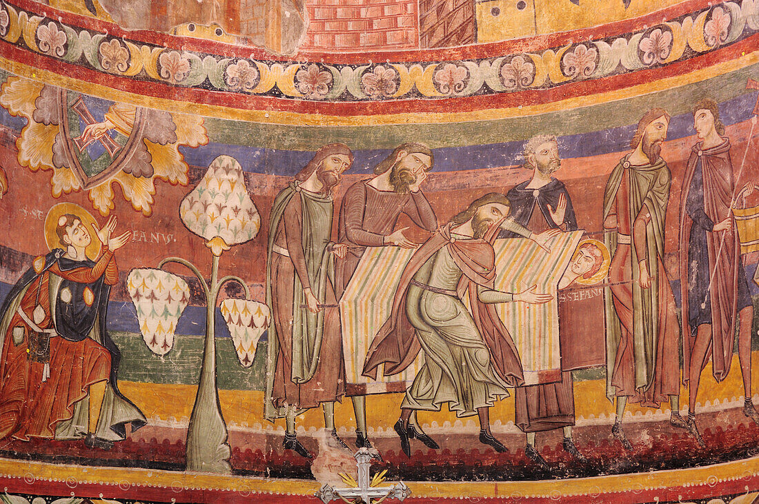 Fresco in St. John's church, Carolingian frescos, Muestair cloister, Muestair, UNESCO World Heritage Site Muestair, Engadin, Grisons, Switzerland
