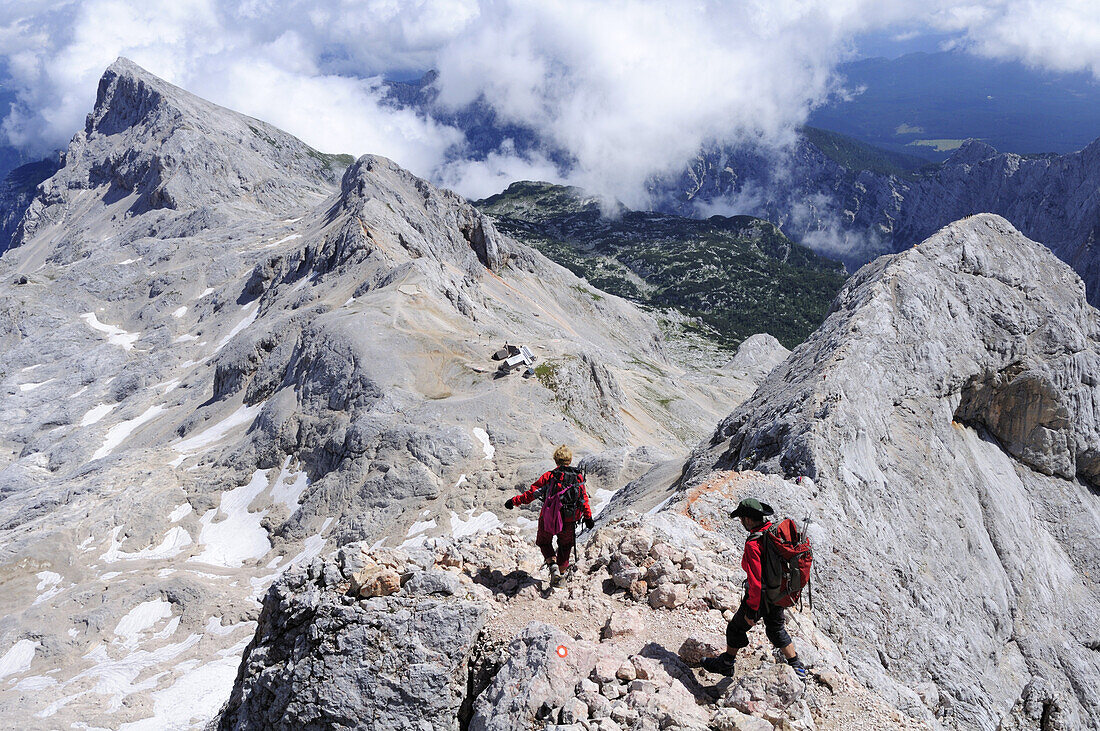 Mountaineers descending from Triglav to Triglav hut , Triglav, Triglav national park, Julian alps, Slovenia