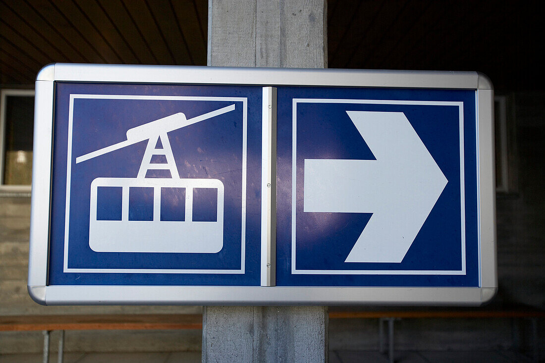 Information sign overhead cable car station, Pischa, Davos, Canton of Grisons, Switzerland