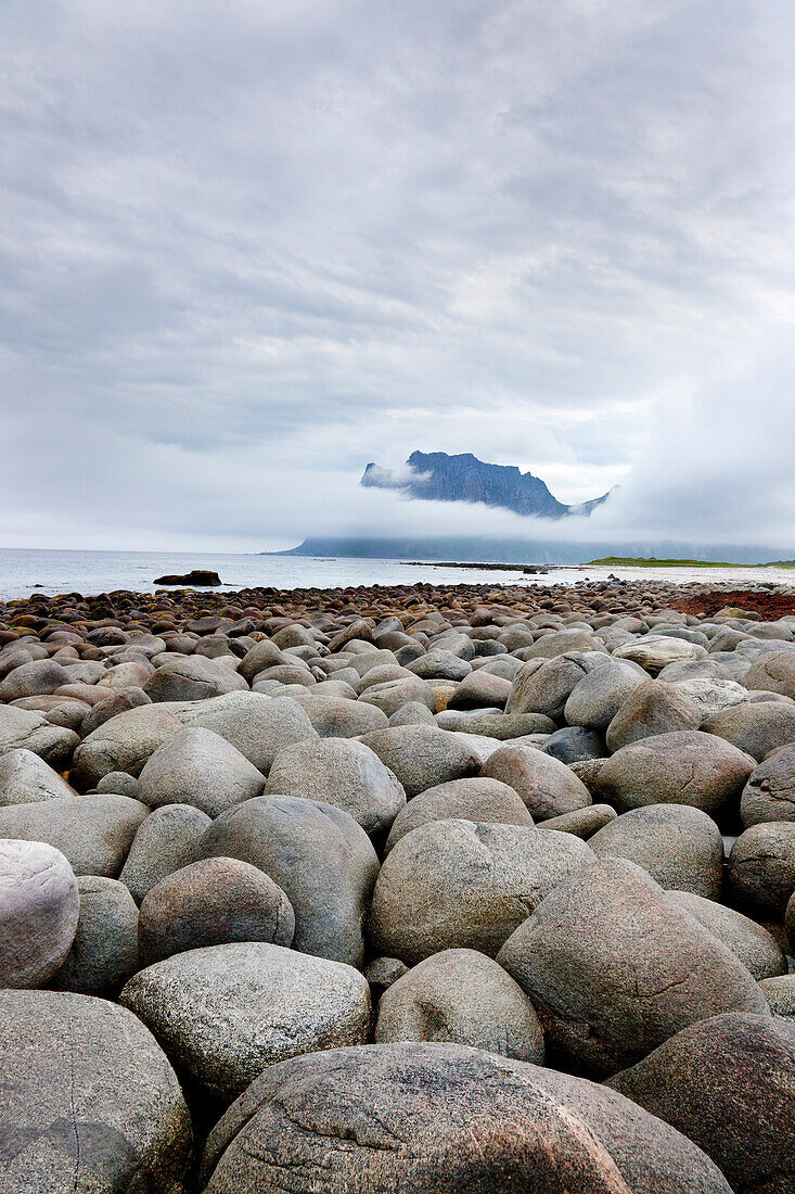 Stones on the beach, Utakleiv, Vestvågøya island, Lofoten Islands, North Norway, Norway