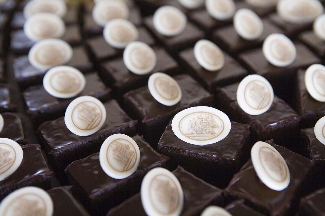 Chocolate cakes served aboard sailing cruiseship Royal Clipper, Civitavecchia, Lazio, Italy, Europe