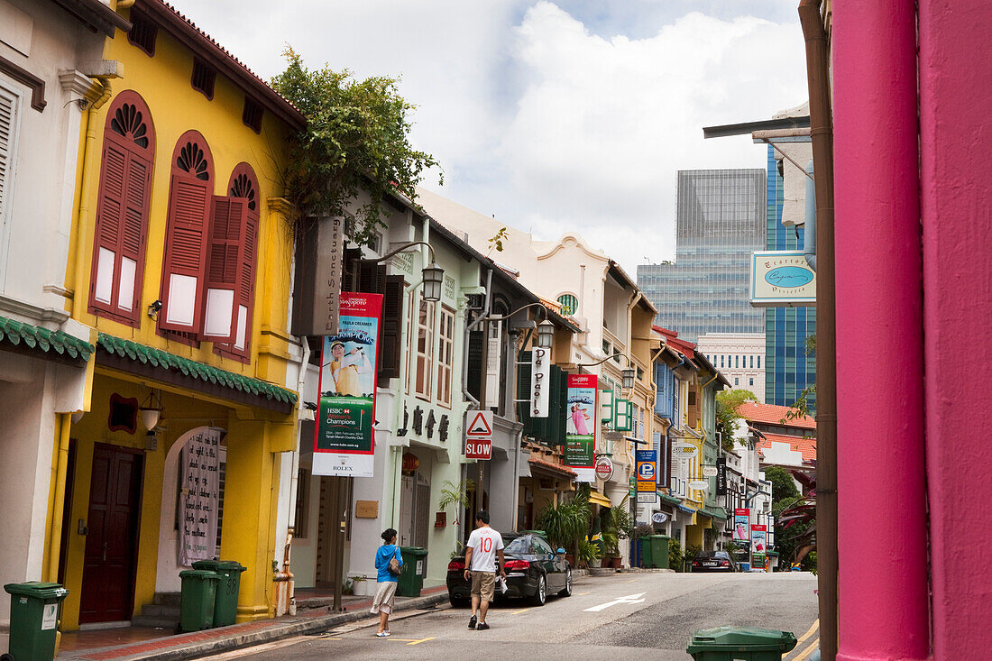 Historische Häuser im Kolonialstil, Restaurants im Vergnügengsviertel, Chinatown, Singapur, Asien