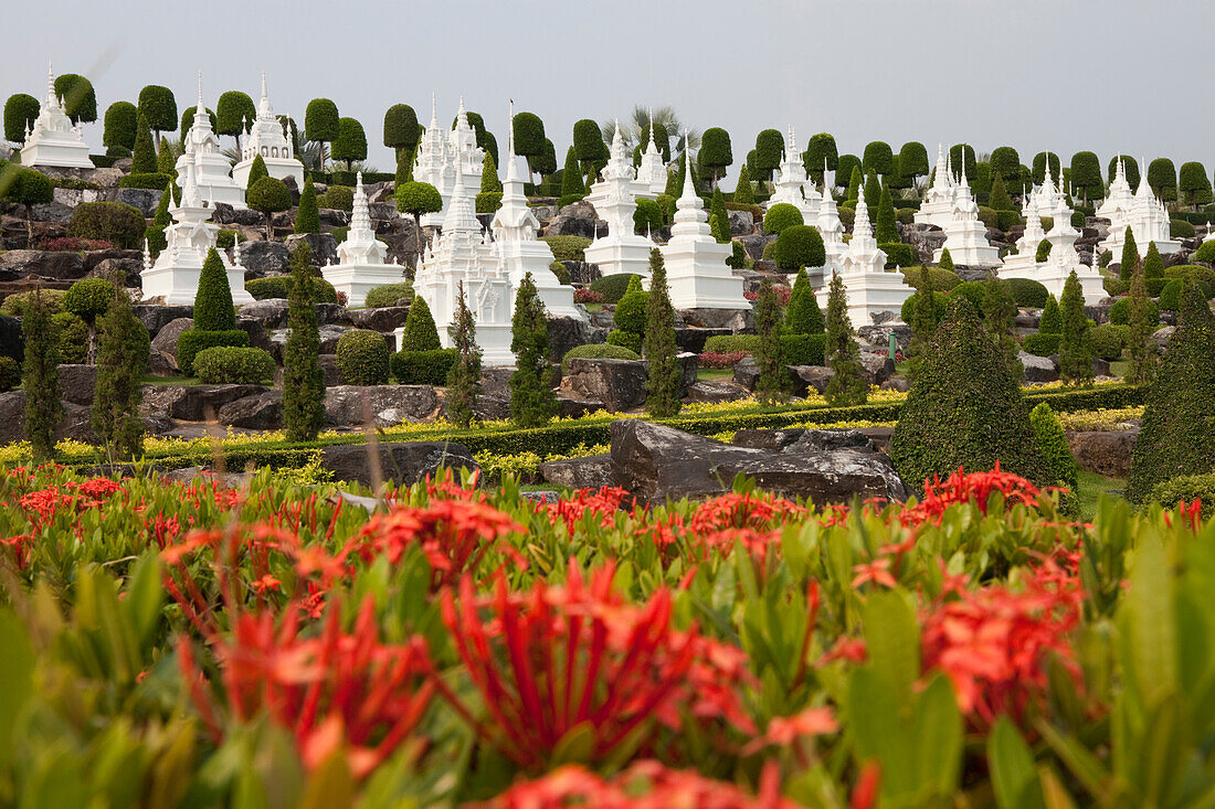 Buddhistic stupas at Nong Nooch tropical botanical garden near P, Chonburi Province, Thailand, Asia