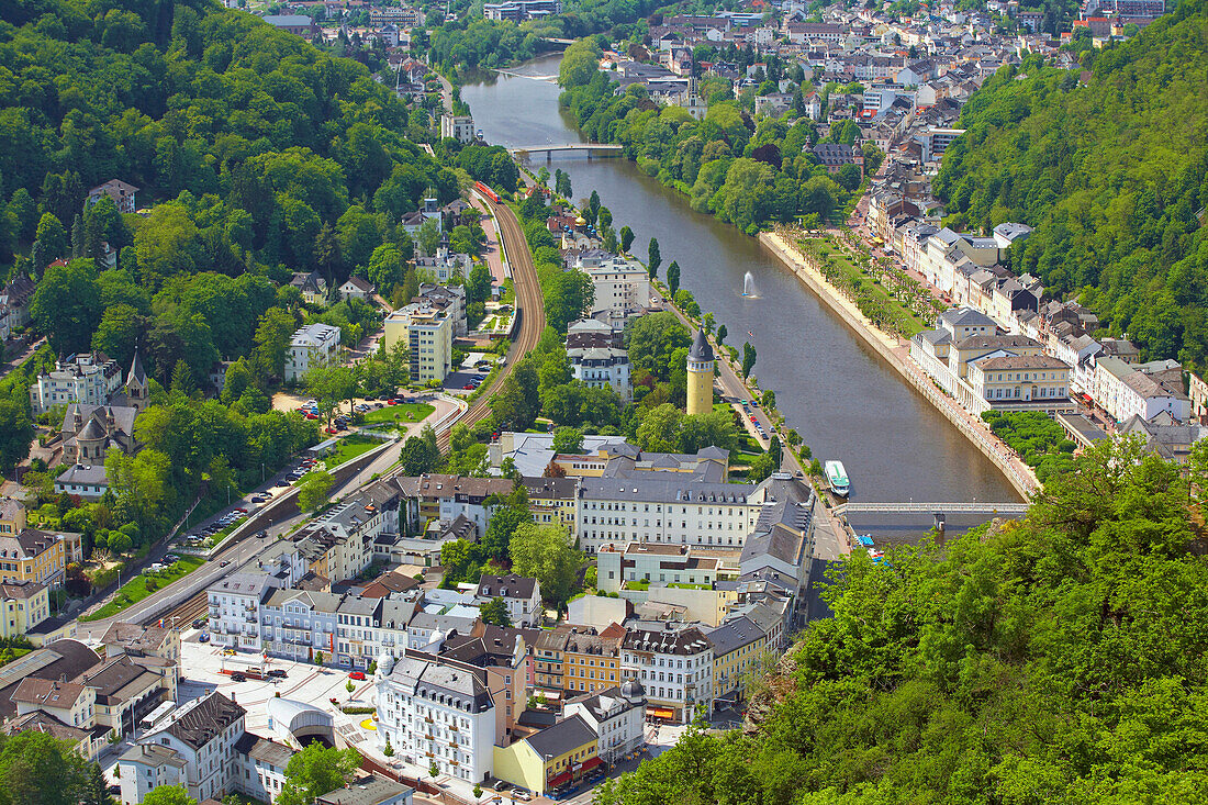 Cityscape with river Lahn, Bad Ems, Rhineland-Palatinate, Germany